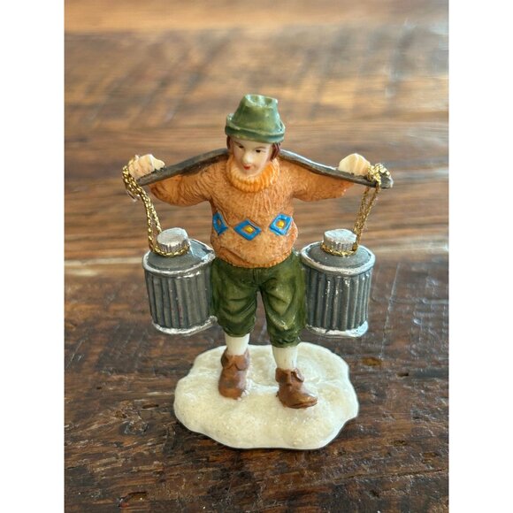 OWell Christmas Village Farmer Figurine Carrying Milk Jugs Pitchers Retired Coll - Picture 5 of 6